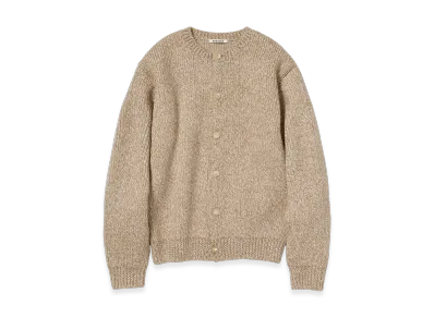 AURALEE Double Faced Wool Alpaca Low Gauge Knit Crew Neck Cardigan "Beige"