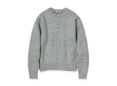 AURALEE Double Faced Wool Alpaca Low Gauge Knit Crew Neck Cardigan "Light Gray"