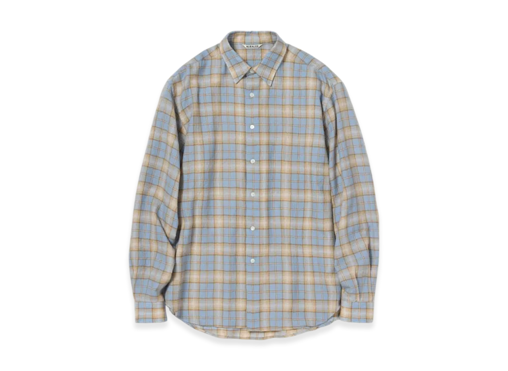 AURALEE Airy Wool Check Shirt "Light Blue/Beige"