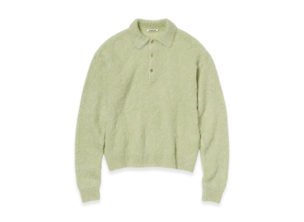 AURALEE Brushed Super Kid Mohair Knit Polo "Light Khaki"