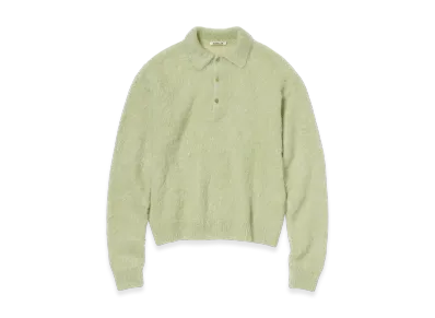 AURALEE Brushed Super Kid Mohair Knit Polo "Light Khaki"