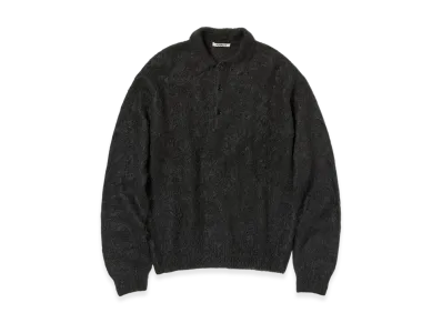 AURALEE Brushed Super Kid Mohair Knit Polo "Ink Black"