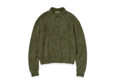 AURALEE Brushed Super Kid Mohair Knit Polo "Olive"