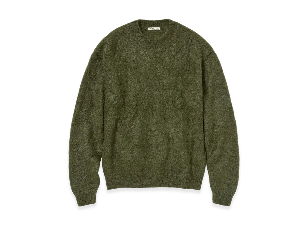 AURALEE Brushed Super Kid Mohair Knit P/O "Olive"