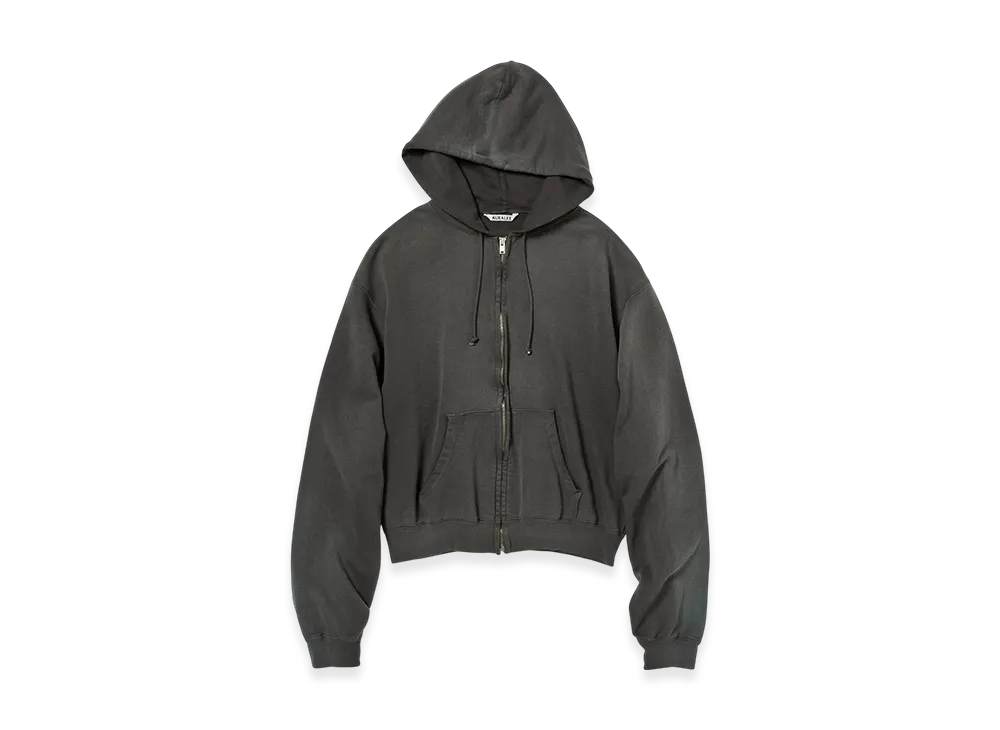 AURALEE Product Dyed Pima Light Sweat Zip Parka "Ink Black"