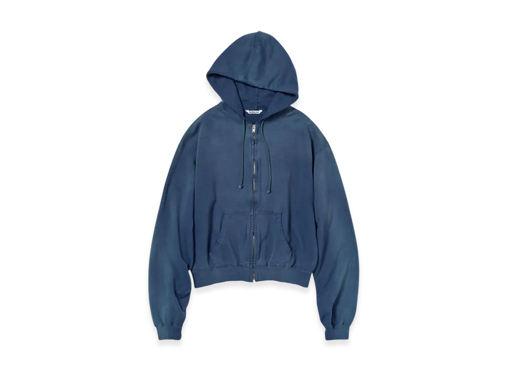 AURALEE Product Dyed Pima Light Sweat Zip Parka "Light Navy"