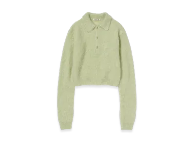AURALEE Brushed Super Kid Mohair Knit Polo "Light Khaki"