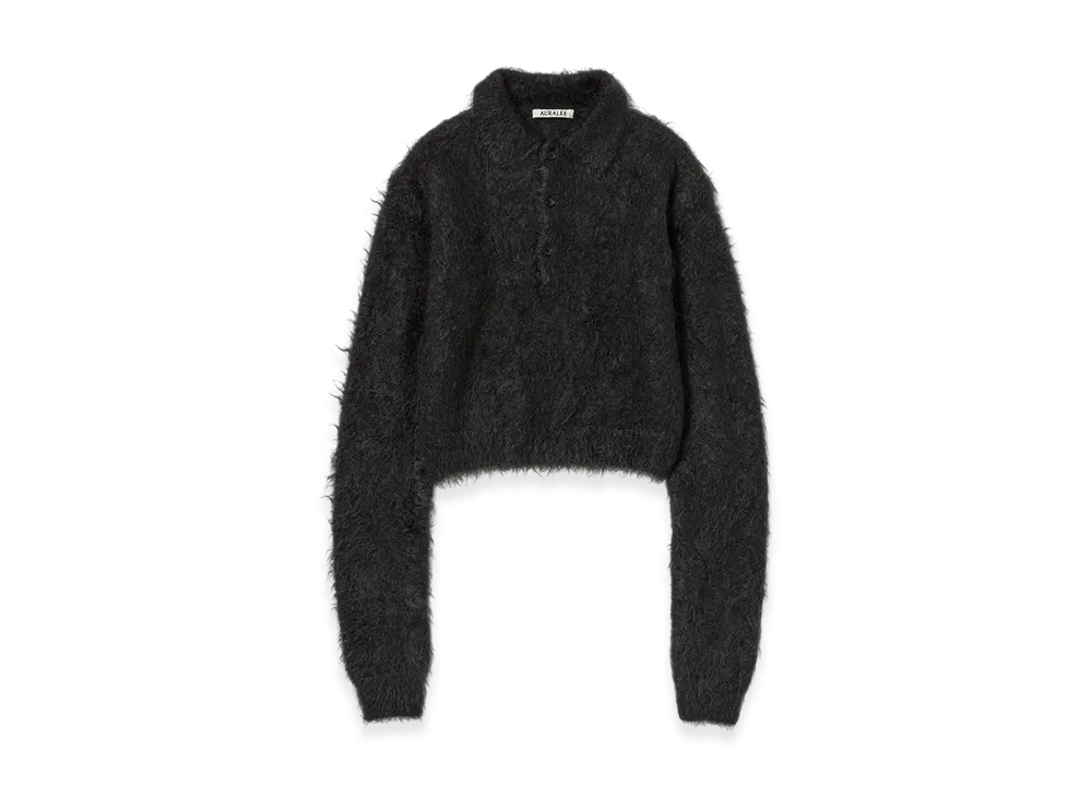 AURALEE Brushed Super Kid Mohair Knit Polo "Ink Black"