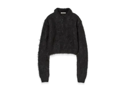 AURALEE Brushed Super Kid Mohair Knit Polo "Ink Black"