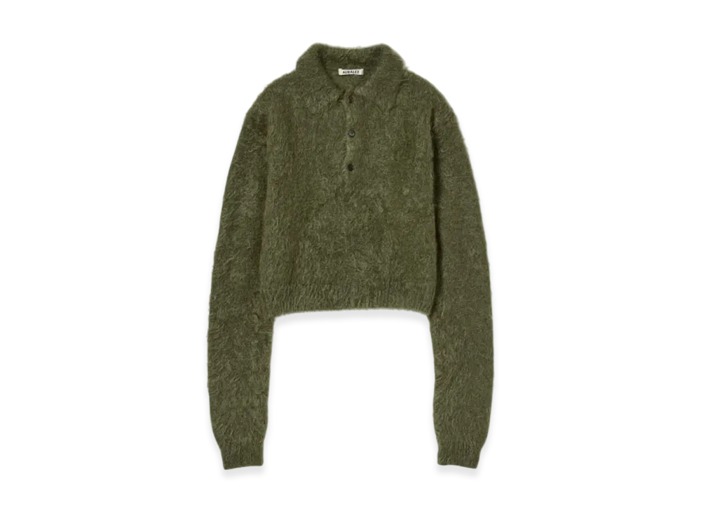 AURALEE Brushed Super Kid Mohair Knit Polo "Olive"