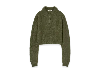 AURALEE Brushed Super Kid Mohair Knit Polo "Olive"
