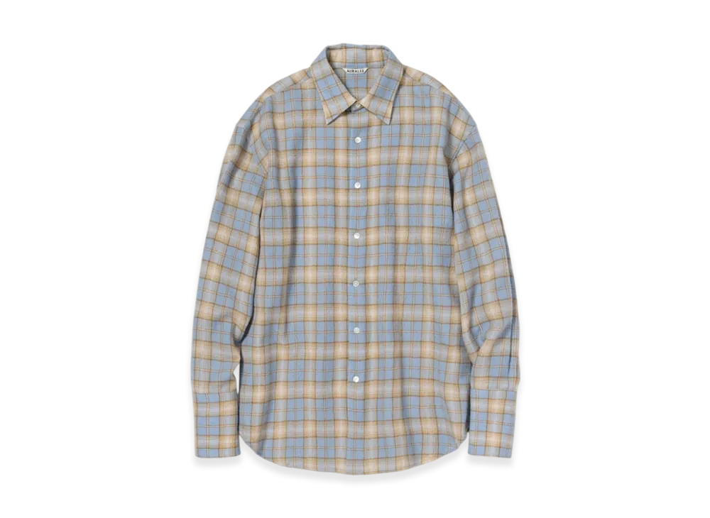 AURALEE Airy Wool Check Shirt "Light Blue/Beige"