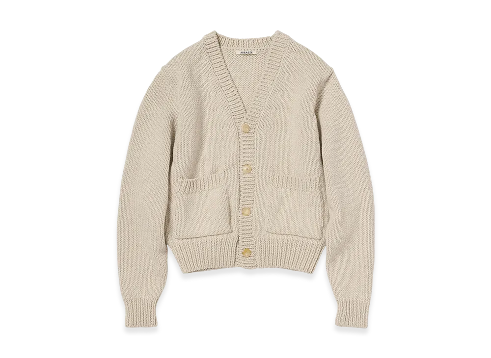 AURALEE Wool Cashmere Felted Knit Cardigan "Ivory"