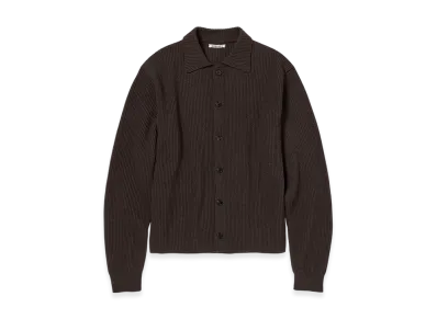 AURALEE Super Fine Wool Rib Knit Shirt Cardigan "Top Brown"