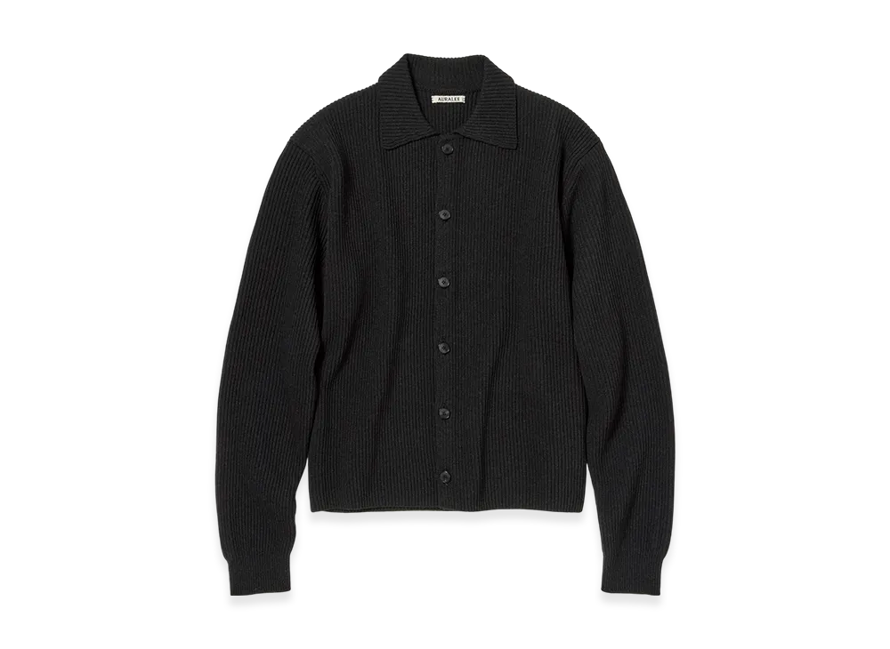 AURALEE Super Fine Wool Rib Knit Shirt Cardigan "Black"