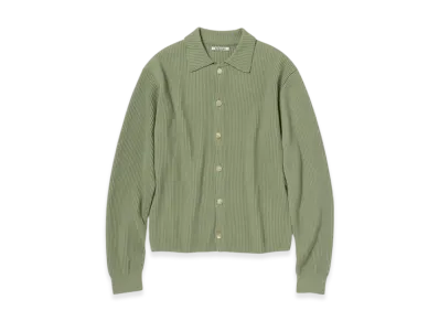 AURALEE Super Fine Wool Rib Knit Shirt Cardigan "Dusty Green"