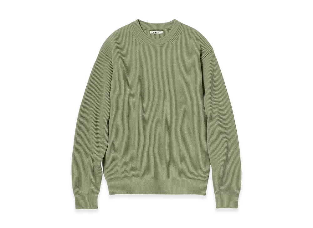AURALEE Super Fine Wool Rib Knit P/O "Dusty Green"