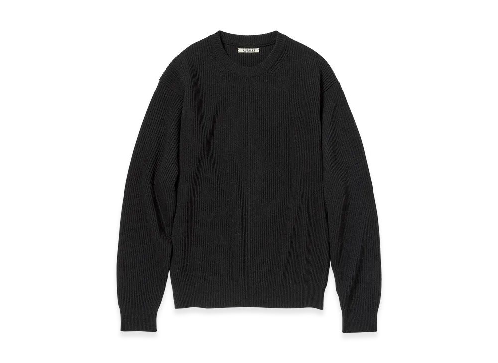 AURALEE Super Fine Wool Rib Knit P/O "Black"