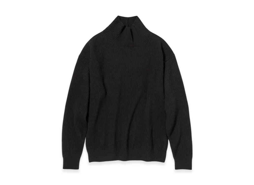 AURALEE Super Fine Wool Rib Knit Turtle "Black"
