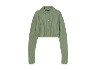 AURALEE Super Fine Wool Soft Rib Knit Cropped Shirt Cardigan "Dusty Green"