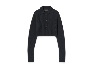 AURALEE Super Fine Wool Soft Rib Knit Cropped Shirt Cardigan "Dark Navy"