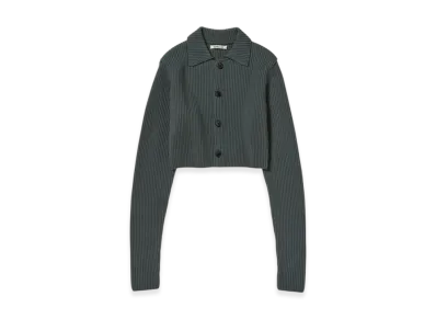 AURALEE Super Fine Wool Soft Rib Knit Cropped Shirt Cardigan "Gray"