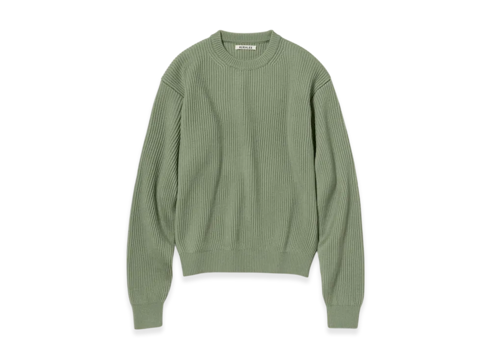 AURALEE Super Fine Wool Soft Rib Knit P/O "Dusty Green"
