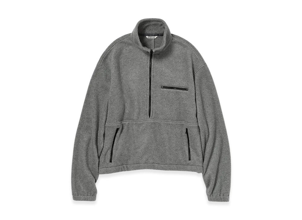 AURALEE Pure Silk Comfort Fleece Half Zip P/O "Top Gray"