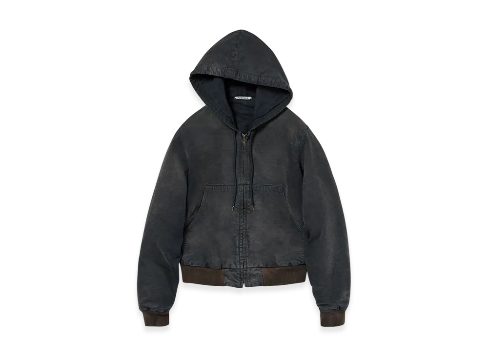 AURALEE Product Dyed Organic Cotton Duck Short Zip Parka "Faded Black"