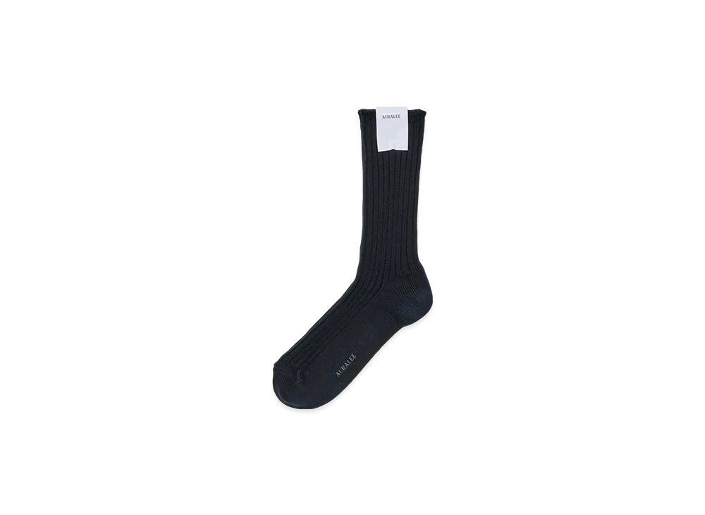 AURALEE Cotton Wool Low Gauge Socks "Dark Navy"