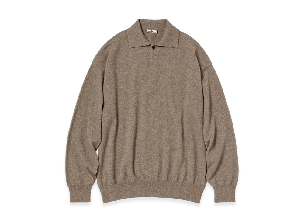 AURALEE Baby Cashmere Knit Polo Woman "Natural Brown"