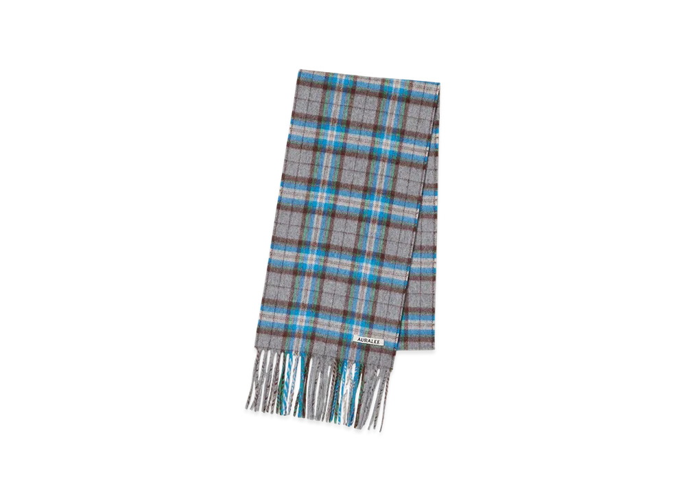 AURALEE Cashmere Check Stole Woman "Gray Blue Check"