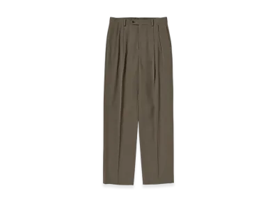 AURALEE Light Wool Max Gabardine Two Tuck Slacks "Dark Olive Brown"