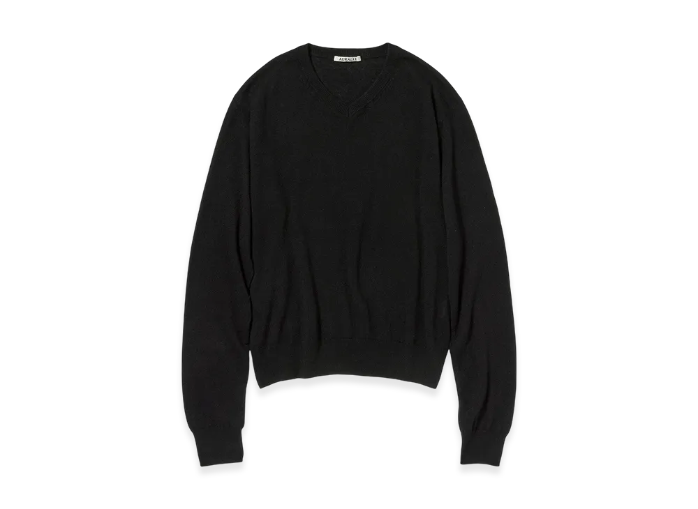 AURALEE Super Fine Cashmere Silk Knit V Neck P/O "Black"
