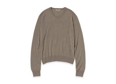 AURALEE Super Fine Cashmere Silk Knit V Neck P/O "Khaki Brown"
