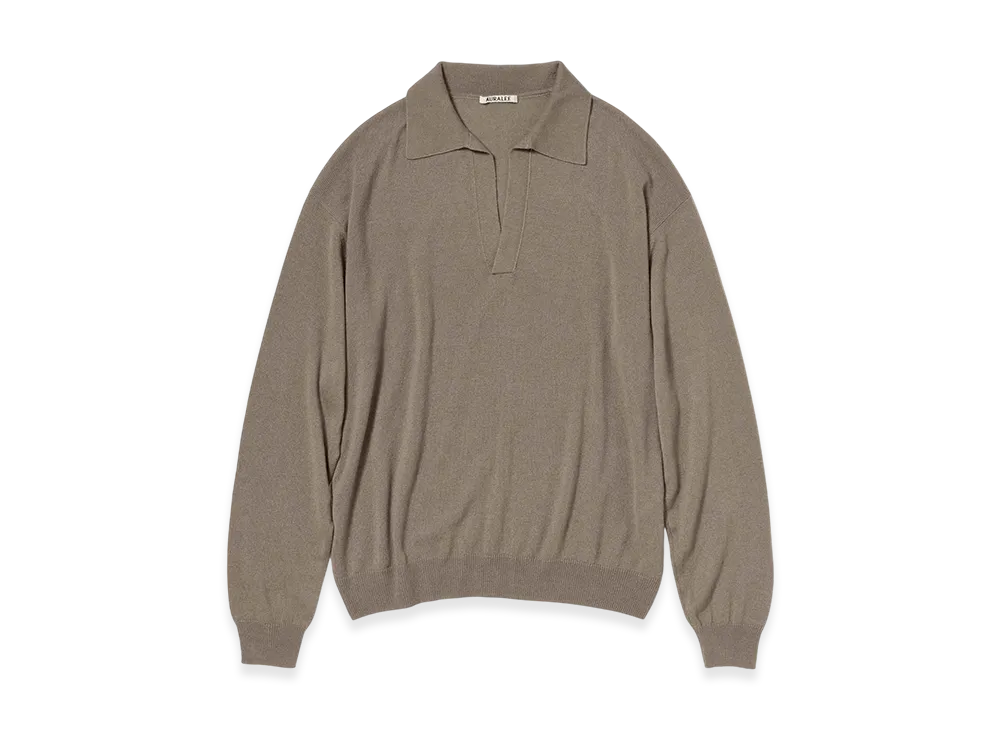 AURALEE Super Fine Cashmere Silk Knit Skipper Polo "Khaki Brown"
