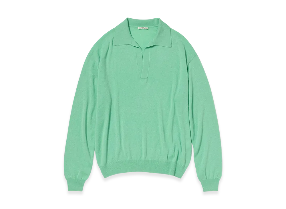 AURALEE Super Fine Cashmere Silk Knit Skipper Polo "Mint Green"