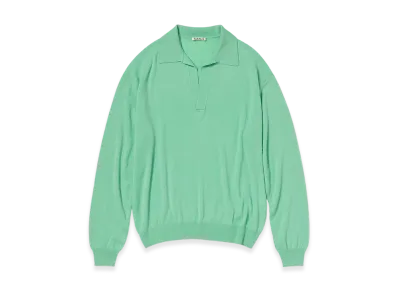 AURALEE Super Fine Cashmere Silk Knit Skipper Polo "Mint Green"