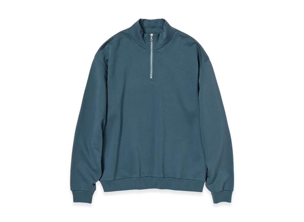 AURALEE Elastic High Gauge Sweat Half Zip P/O "Dusty Blue"