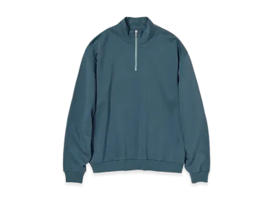 AURALEE Elastic High Gauge Sweat Half Zip P/O "Dusty Blue"