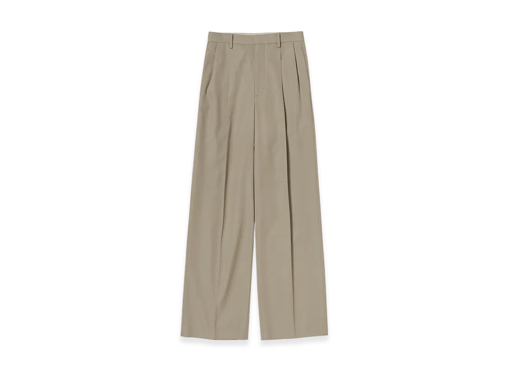 AURALEE Women's Light Wool Max Gabardine Two Tuck Slacks "Khaki Beige Chambray"