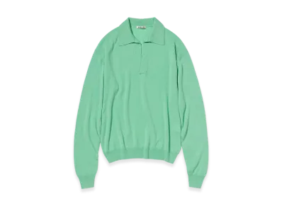 AURALEE Women's Super Fine Cashmere Silk Knit Skipper Polo "Mint Green"