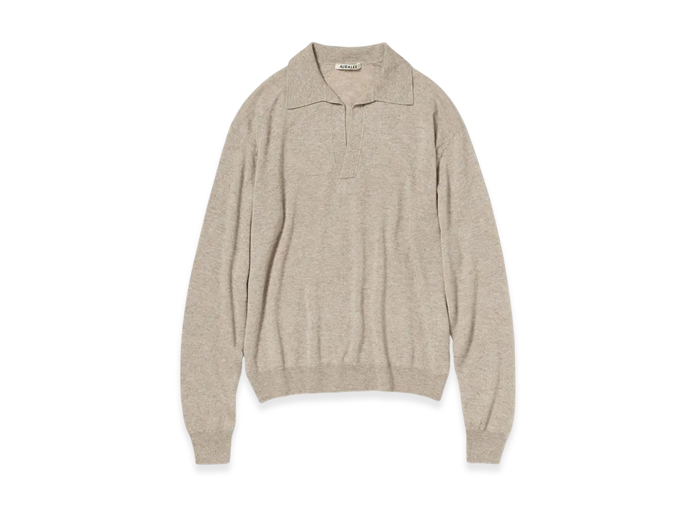 AURALEE Women's Super Fine Cashmere Silk Knit Skipper Polo "Top Beige"