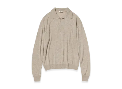 AURALEE Women's Super Fine Cashmere Silk Knit Skipper Polo "Top Beige"