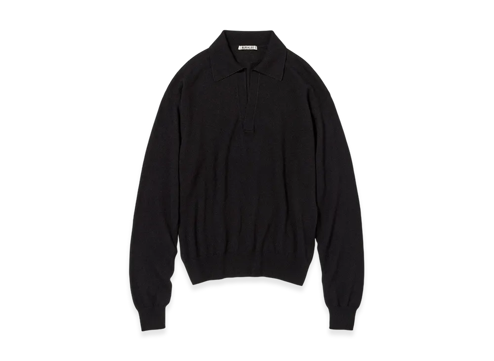 AURALEE Women's Super Fine Cashmere Silk Knit Skipper Polo "Black"