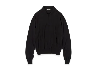 AURALEE Women's Super Fine Cashmere Silk Knit Skipper Polo "Black"
