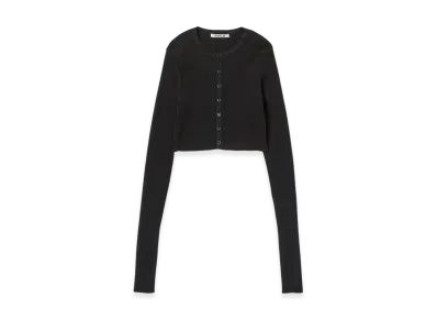 AURALEE Women's Cotton High Gauge Rib Knit Cropped Crew Neck Cardigan "Black"