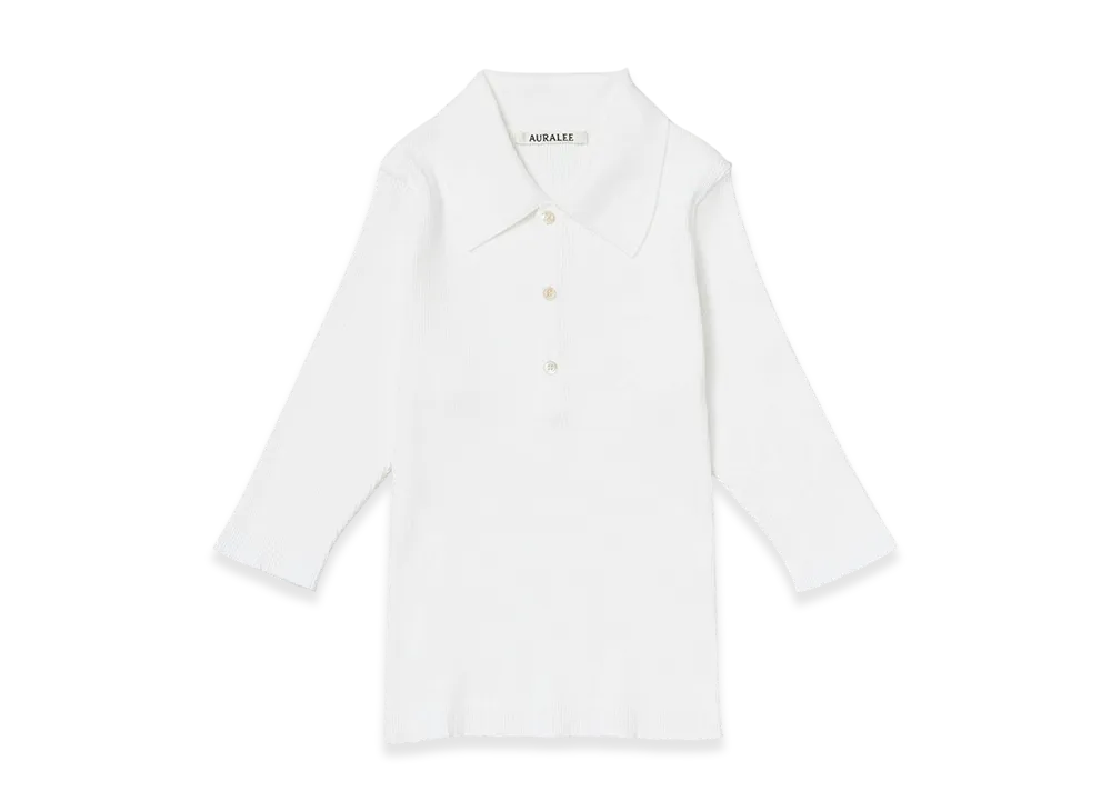 AURALEE Women's Cotton High Gauge Rib Knit Polo "White"