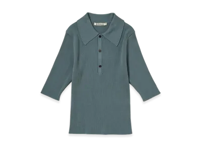 AURALEE Women's Cotton High Gauge Rib Knit Polo "Sage Gray"