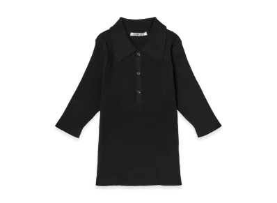 AURALEE Women's Cotton High Gauge Rib Knit Polo "Black"